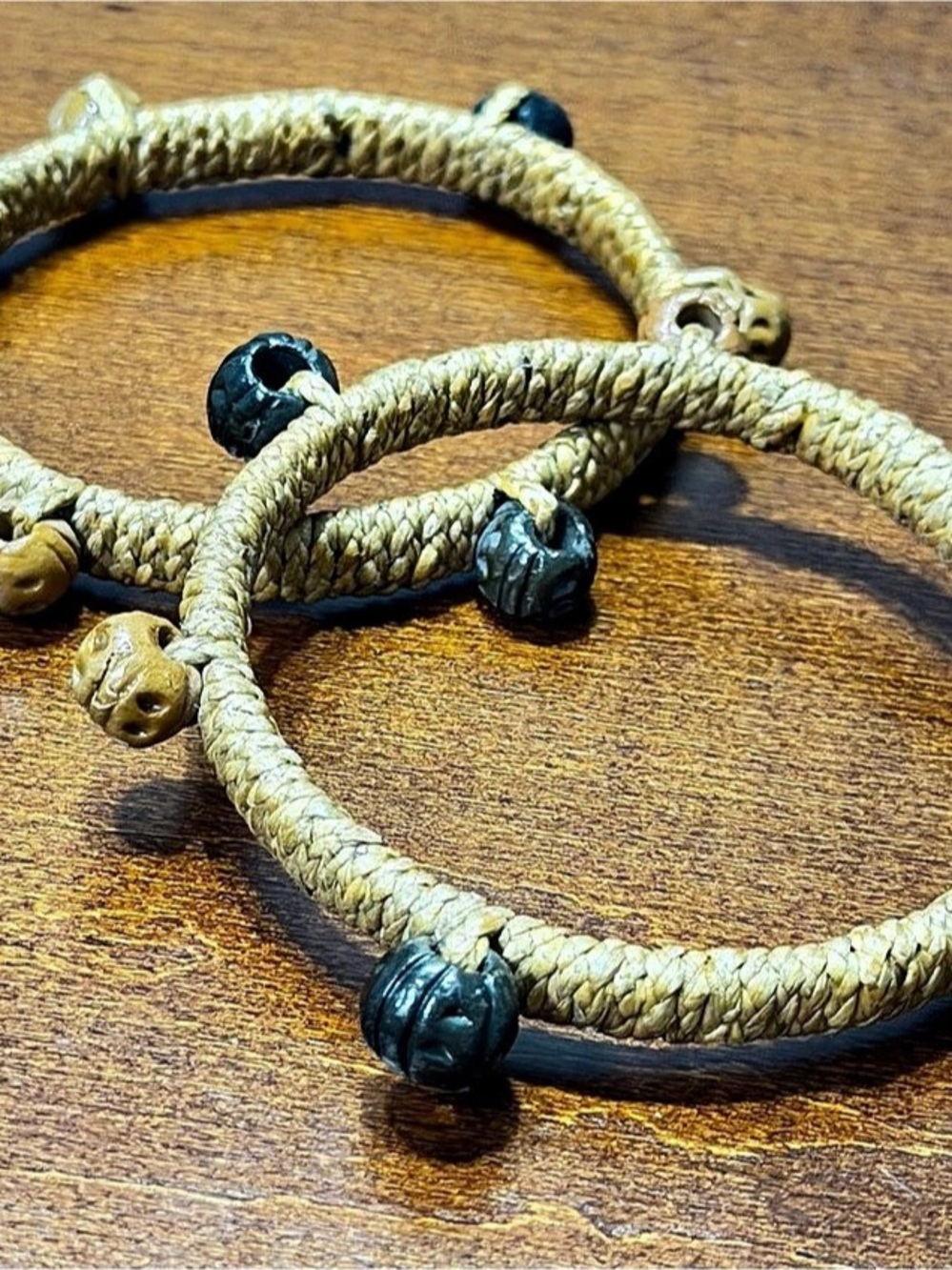 Woven Beaded Bracelet Set in Brown & Black